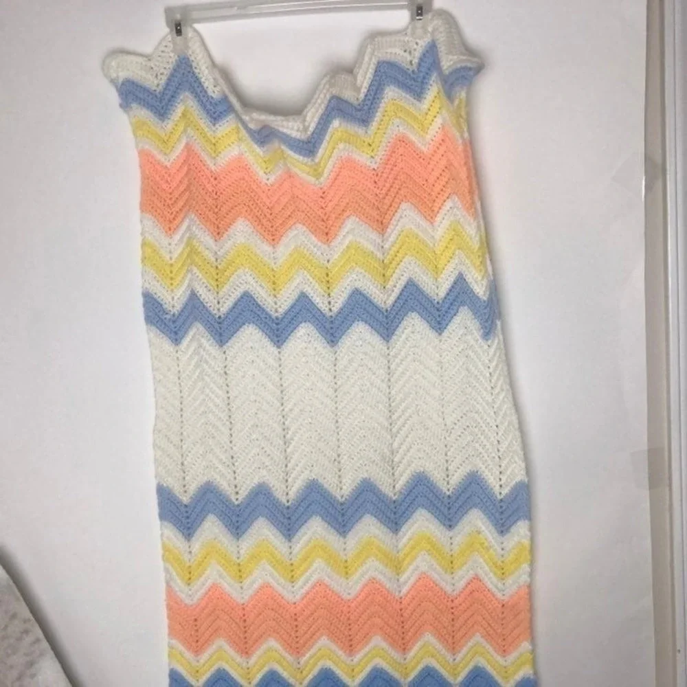 Crochet‎ Blanket Pastel Color Grannycore Chevron Pattern